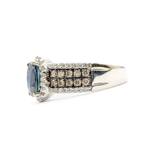 Ring LeVian Halo .50ctw White & Chocolate Round Diamonds 1ct Royal Blue Sapphire 14kw 5.5mm Sz7 4.46g 126080086