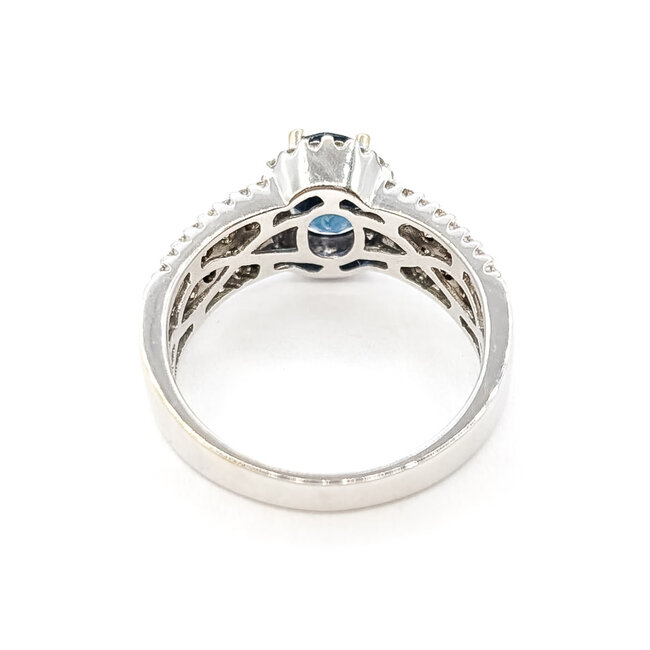 Ring LeVian Halo .50ctw White & Chocolate Round Diamonds 1ct Royal Blue Sapphire 14kw 5.5mm Sz7 4.46g 126080086
