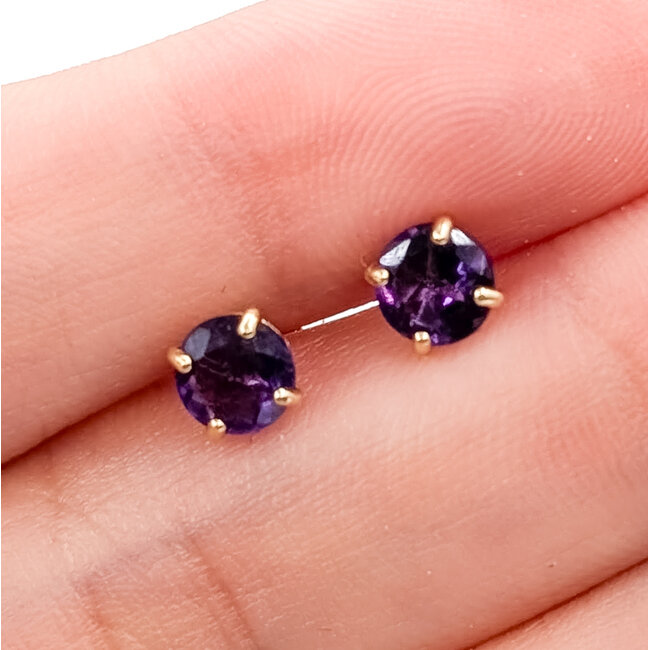 Earrings Stud 4 Prong 0.94ctw Purple Amethyst 14ky 5mm 0.70g 126090006