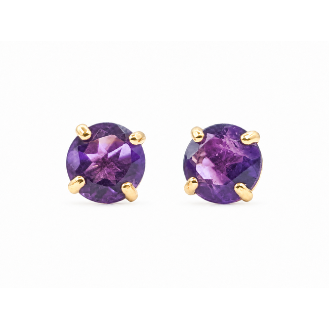 Earrings Stud 4 Prong 0.94ctw Purple Amethyst 14ky 5mm 0.70g 126090006