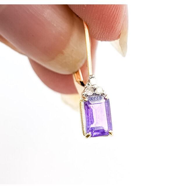Earrings Drop 0.036ctw Round Diamonds 1.1ctw Purple Amethyst 14ky 4mm 0.75" 1.15g 126090007