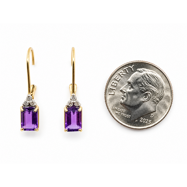 Earrings Drop 0.036ctw Round Diamonds 1.1ctw Purple Amethyst 14ky 4mm 0.75" 1.15g 126090007