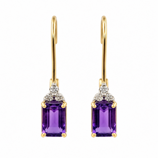 Earrings Drop 0.036ctw Round Diamonds 1.1ctw Purple Amethyst 14ky 4mm 0.75" 1.15g 126090007