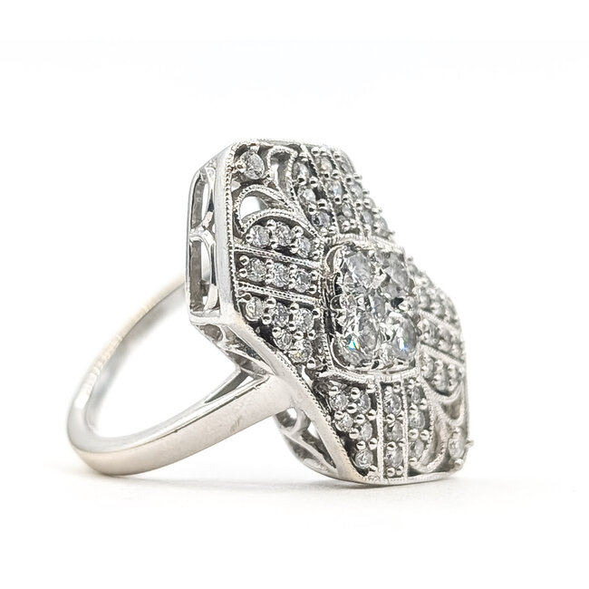 Ring LeVain Milgrain Shield .90ctw Round Diamonds 14kw 23x14mm Sz5 6.5g 126090012