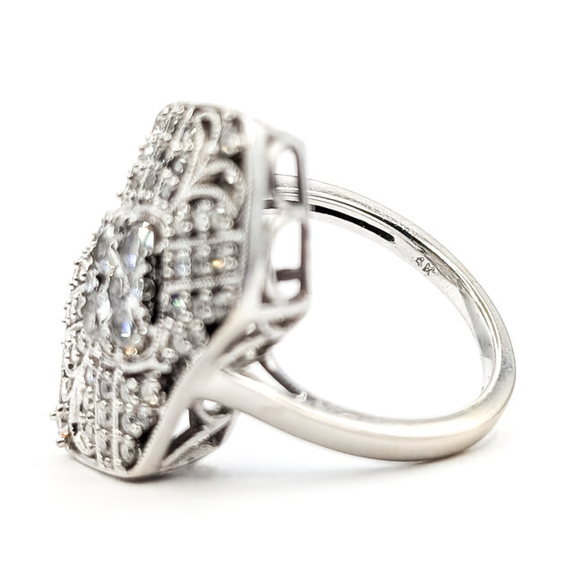 Ring LeVain Milgrain Shield .90ctw Round Diamonds 14kw 23x14mm Sz5 6.5g 126090012