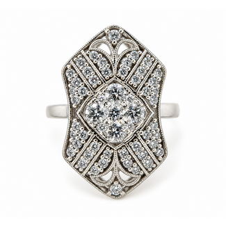 Ring LeVain Milgrain Shield .90ctw Round Diamonds 14kw 23x14mm Sz5 6.5g 126090012