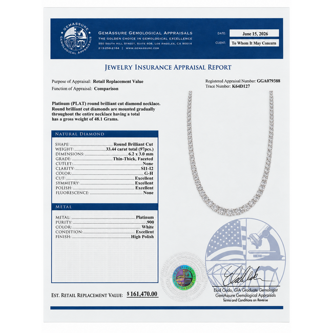 Necklace Tennis Necklace Graduated 33.44ctw Round Diamonds Pt900 6-3mm 18" 48.1g 226070038