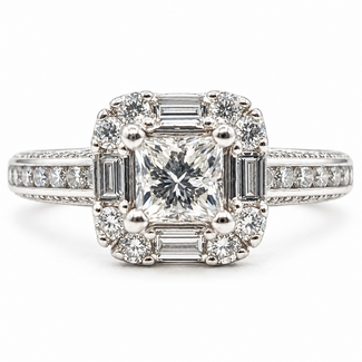Ring Engagement Halo 1.33ctw Round & Princess Diamonds 14kw 3mm Sz6.5 4.71g 226090007