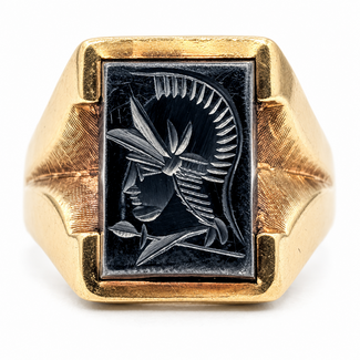 Ring Intaglio Roman Soldier Hematite 10ky 19mm Sz9 7.26g 226090009