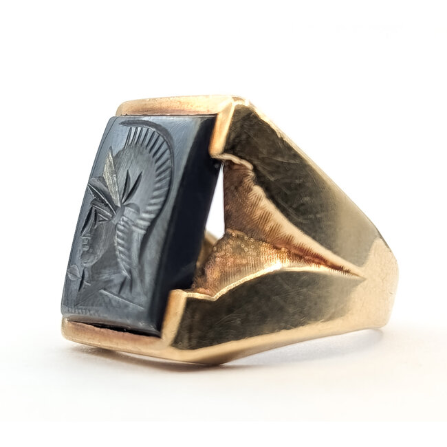 Ring Intaglio Roman Soldier Hematite 10ky 19mm Sz9 7.26g 226090009