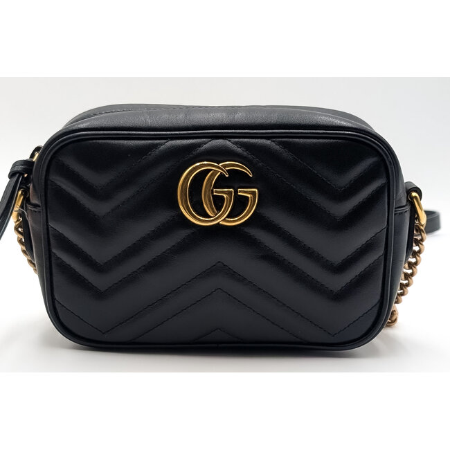Crossbody Gucci Black Quilted Leather Mini Marmont Camera Bag 448065 498879 126095038