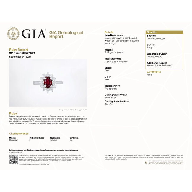 Ring Halo .51ctw Round Diamonds 1.25ct Ruby GIA Report: 2243072263 18kw 13x11mm Sz5.75 5.3g 125060096