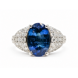 Ring Cocktail 0.74ctw Round Diamonds GIA: 2231598063 3.73ct Blue Sapphire Platinum & 18kt 11mm Sz6 6.6g 226070028