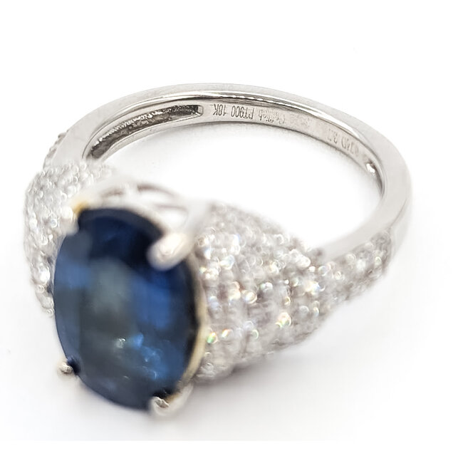 Ring Cocktail 0.74ctw Round Diamonds GIA: 2231598063 3.73ct Blue Sapphire Platinum & 18kt 11mm Sz6 6.6g 226070028