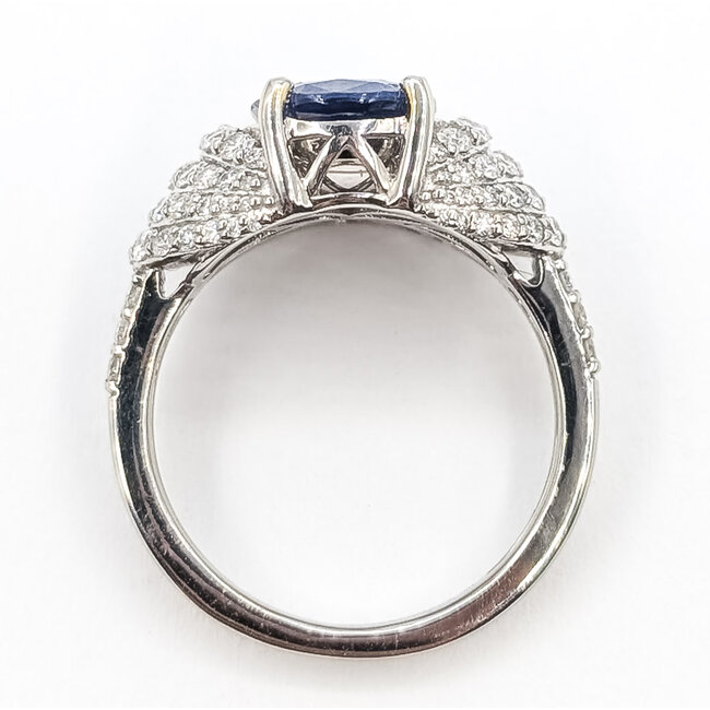 Ring Cocktail 0.74ctw Round Diamonds GIA: 2231598063 3.73ct Blue Sapphire Platinum & 18kt 11mm Sz6 6.6g 226070028