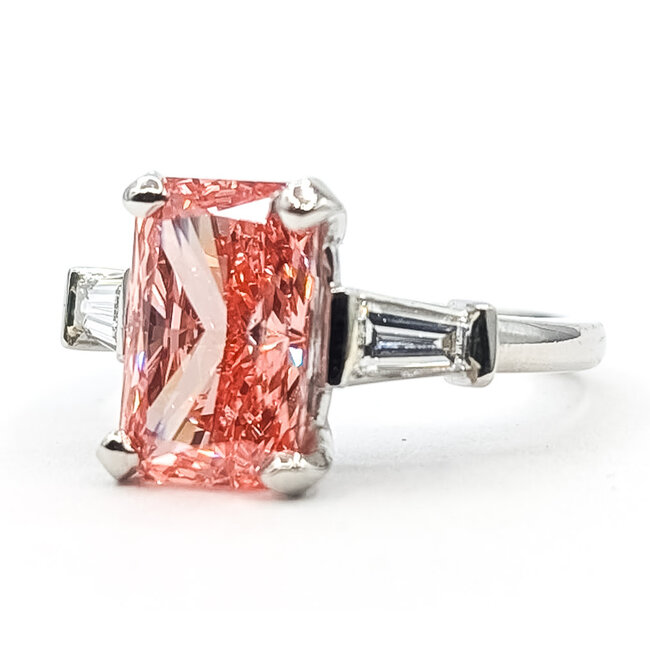 Ring Engagement 3.33ct Vivid Fancy Pink Lab Grown Diamond .30ctw 900pt sz6 124020157
