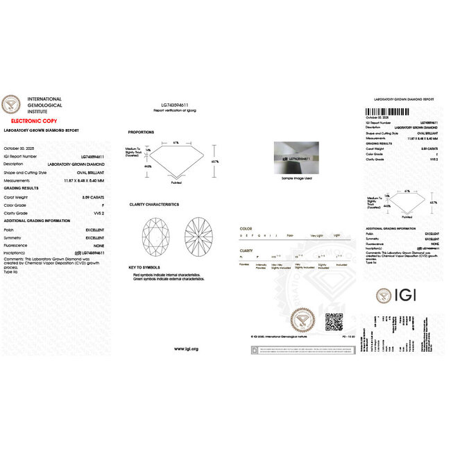 Ring Engagement Hidden Halo 3.59ct Oval Lab Grown Diamond IGI: LG743594611 .50ctw Colorless Lab Grown Diamonds 14kw 2.25mm Sz7 4.65g 126080016