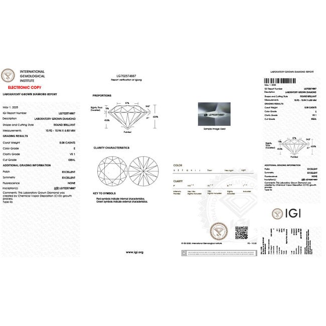 Ring Engagement Hidden Halo 5.08ct Round Lab Grown Diamond IGI: LG702574887 .56ctw Colorless Lab Grown Diamonds 14ky 2.3mm Sz7 5.09g 126080009