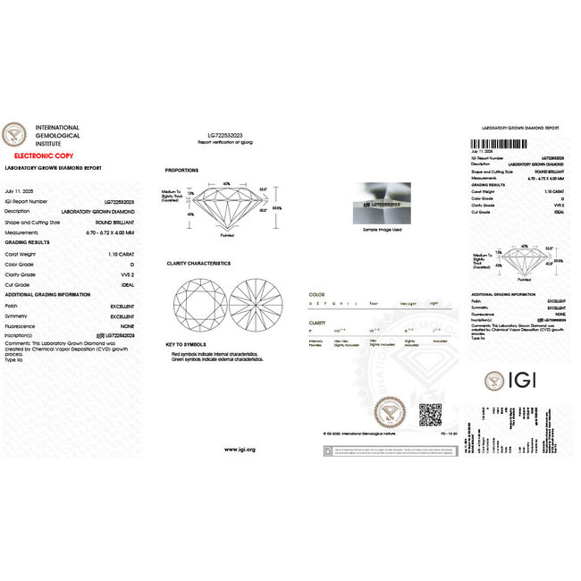 Ring Solitaire 1.10ct Round Lab Grown Diamond IGI Report: LG722532023 14ky 1.6mm Sz5.5 1.88g 126030010