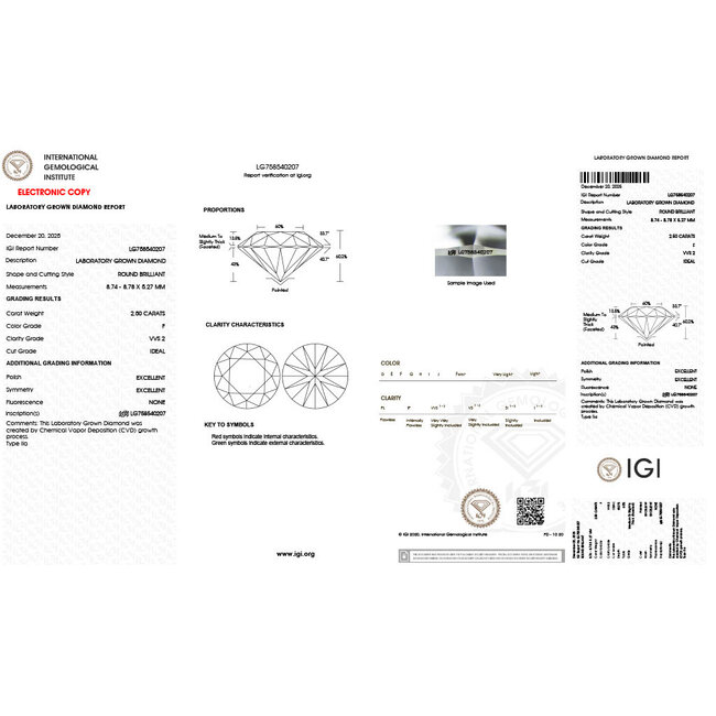 Ring Engagement 2.5ct Round Lab Grown Diamond IGI Report: 758540207 VVS2 F 0.5ctw Diamonds Platinum 2.5mm Sz6 3.9g 126038013