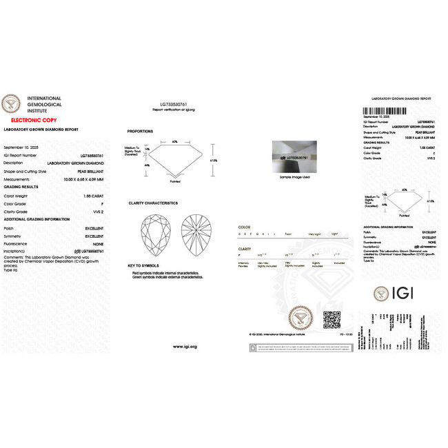Ring Engagement Cathedral 1.55ct Pear Lab Grown Diamond IGI Report: 733530761 VVS2 F 0.33ctw Diamonds 14kr 2mm Sz6.5 2.85g 126038010