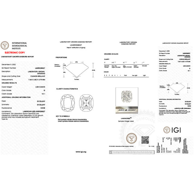 Ring Engagement Wheat Engraved 2.08ct Cushion Lab Grown Diamond IGI: LG559258027 .16ctw Diamonds Plat 1.75mm Sz6 3.2g 125100041