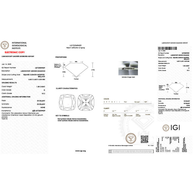 Ring Engagement 1.35ct Cushion Lab Grown Diamond IGI: 722549429 .16ctw Round & Baguette Diamonds Plat 2mm Sz5 3.7g 125100051