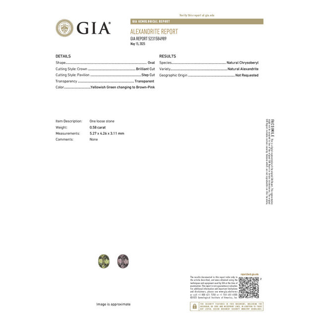 Ring .21ctw Round Diamonds .58ct Alexandrite GIA: 5231584989 Platinum 3.6mm Sz6 6.6g 126040125