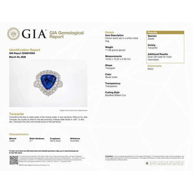 Ring Cocktail 1.54ctw Round Diamonds 4.45ct Purple Tanzanite GIA: 2235879364 900pt 18x16.5mm Sz6 11.08g 125110016