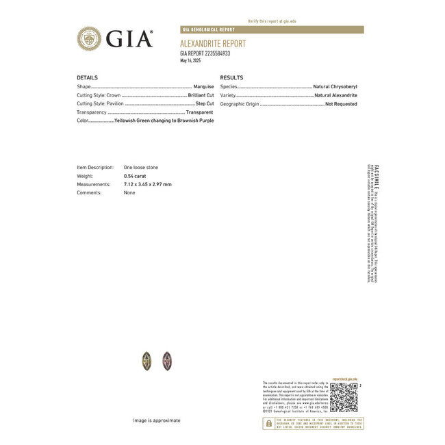 Ring Double Halo Marquise .42ctw Round Diamonds .54ct Alexandrite GIA: 2235584933 18kw 14x10mm Sz6.5 3.3g 125060020