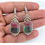 Earrings Geometric Dangle Post, Diamond Halo 1.95ctw Round Brilliant Diamonds 31.88ctw Bi-Color Pink & Green (Watermelon) Tourmaline 14ky 1.75x0.65" 14.3g 226100017