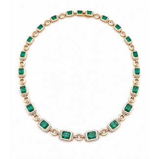 Necklace Two Tone 2.06ctw Round Diamonds GGA: GGA068479 24.96ctw Green Emerald 14ky 10-6mm 18" 34.21g 226100018