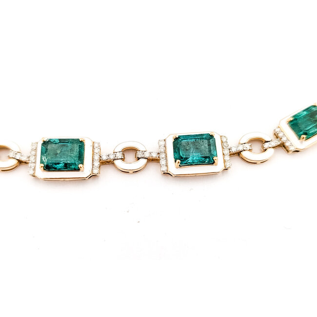 Necklace Two Tone 2.06ctw Round Diamonds GGA: GGA068479 24.96ctw Green Emerald 14ky 10-6mm 18" 34.21g 226100018