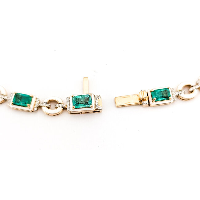 Necklace Two Tone 2.06ctw Round Diamonds GGA: GGA068479 24.96ctw Green Emerald 14ky 10-6mm 18" 34.21g 226100018