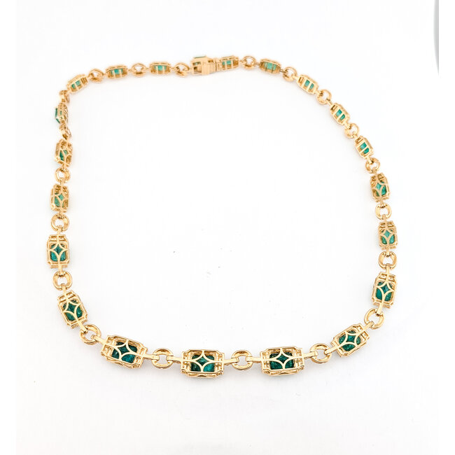 Necklace Two Tone 2.06ctw Round Diamonds GGA: GGA068479 24.96ctw Green Emerald 14ky 10-6mm 18" 34.21g 226100018