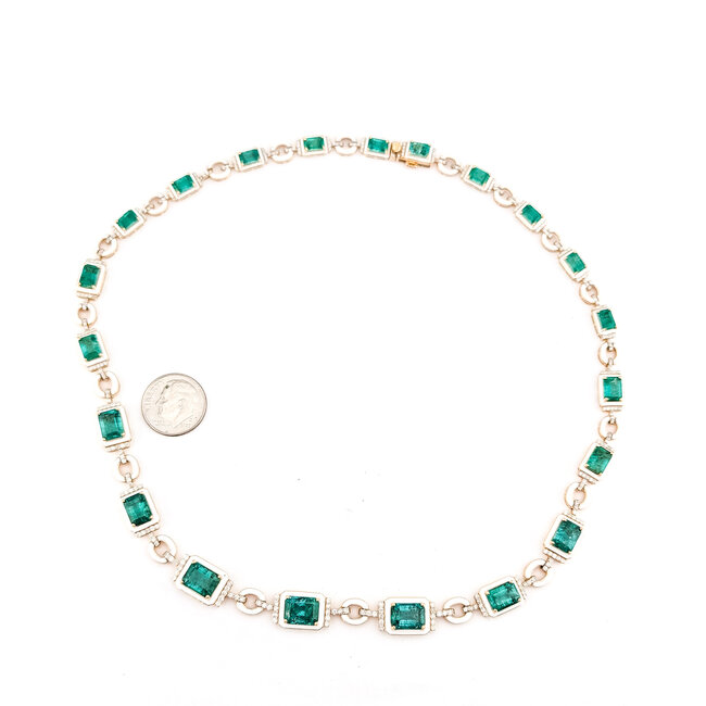 Necklace Two Tone 2.06ctw Round Diamonds GGA: GGA068479 24.96ctw Green Emerald 14ky 10-6mm 18" 34.21g 226100018