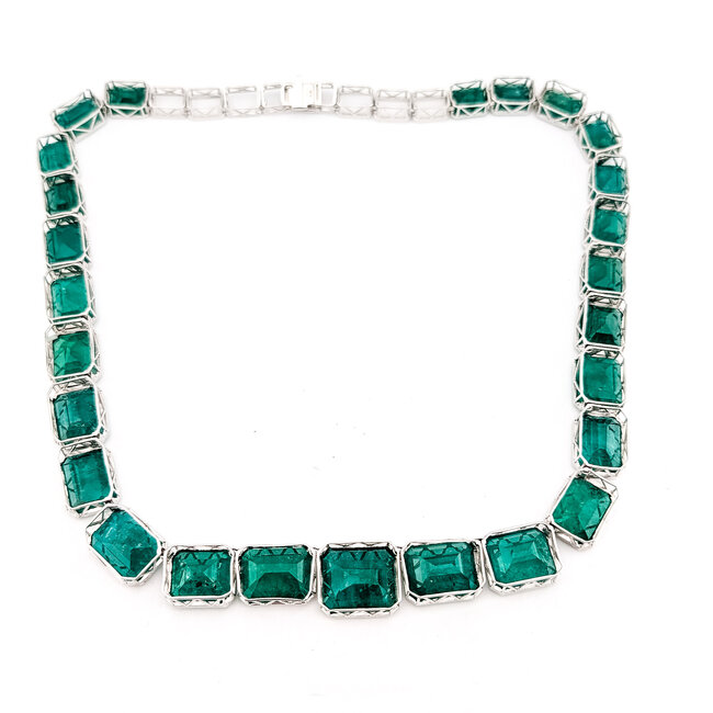 Necklace Graduated GGA: GGA078537 165.76ctw Green Emerald 14kw 7-15mm 17.5" 64.0g 226100021