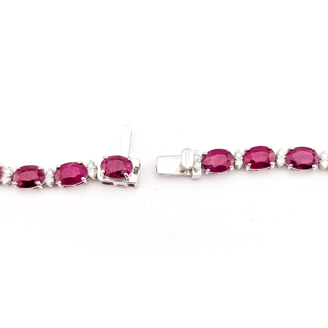 Necklace Double-Row Front Diamond Cluster Links 3.19ctw Round Brilliant Diamonds GIA: 5242060942 61.78ctw Red Ruby 900pt 5-10mm 17" 49.2g 226100024
