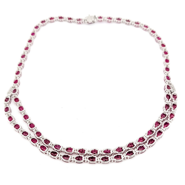 Necklace Double-Row Front Diamond Cluster Links 3.19ctw Round Brilliant Diamonds GIA: 5242060942 61.78ctw Red Ruby 900pt 5-10mm 17" 49.2g 226100024