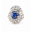 Ring Bypass Diamond Cluster, Ribbed Shoulders 2.43ctw Round Brilliant & Baguette Diamonds GIA: 5232597994 2.60ct Blue Sapphire 950pt 22mm Sz6.5 10.1g 226100035