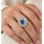 Ring Bypass Diamond Cluster, Ribbed Shoulders 2.43ctw Round Brilliant & Baguette Diamonds GIA: 5232597994 2.60ct Blue Sapphire 950pt 22mm Sz6.5 10.1g 226100035
