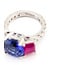 Ring 3-Stone Scroll Gallery, Diamond Shoulders 0.62ctw Round Brilliant Diamonds 1.71ctw Red Ruby 3.67ct Violetish Blue Tanzanite 950pt 10mm Sz4.5 7.9g 226100039
