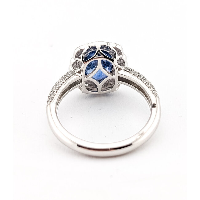Ring Geometric Halo Milgrain 0.56ctw Round Brilliant Diamonds GIA: 2231597232 3.11ct Blue Sapphire 900pt 3mm Sz6.75 5.9g 226100040