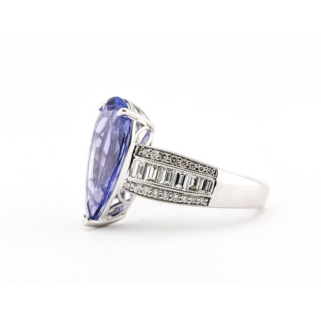 Ring Statement Milgrain, Wide Band 0.75ctw Round Brilliant & Baguette Diamonds 4.31ct Violetish Blue Tanzanite 14kw 16.5mm Sz6.75 4.5g 226100042