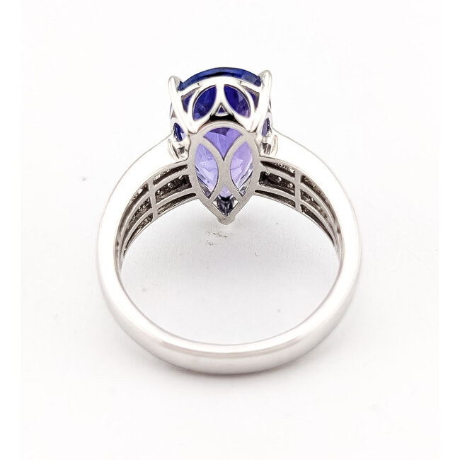 Ring Statement Milgrain, Wide Band 0.75ctw Round Brilliant & Baguette Diamonds 4.31ct Violetish Blue Tanzanite 14kw 16.5mm Sz6.75 4.5g 226100042
