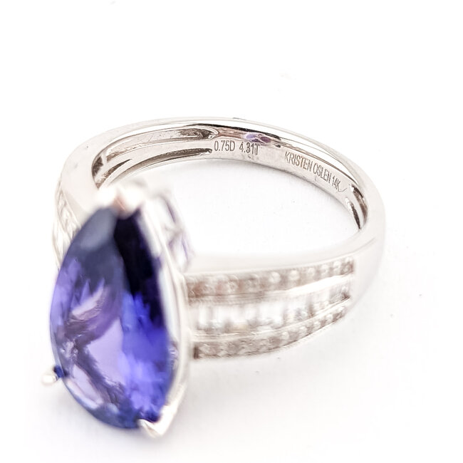 Ring Statement Milgrain, Wide Band 0.75ctw Round Brilliant & Baguette Diamonds 4.31ct Violetish Blue Tanzanite 14kw 16.5mm Sz6.75 4.5g 226100042