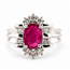 Ring 3-Row Diamond Cluster Accents 0.70ctw Round Brilliant & Baguette Diamonds GIA: 2233909538 1.20ct Red Ruby 14kw 15mm Sz6.25 4.8g 226100046