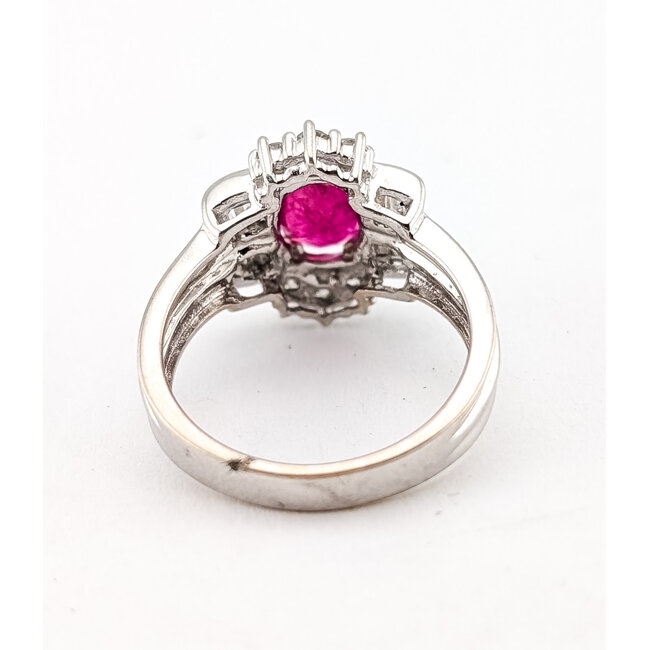 Ring 3-Row Diamond Cluster Accents 0.70ctw Round Brilliant & Baguette Diamonds GIA: 2233909538 1.20ct Red Ruby 14kw 15mm Sz6.25 4.8g 226100046