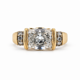 Ring Cocktail Statement 2.52ct Cushion Lab Grown Diamond IGI: 788678568 VVS2 E 0.084ctw Round Diamonds 14ky 8mm Sz5.5 4.59g 126090005