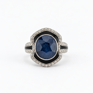 Ring Cocktail 0.67ctw Round Diamonds GIA: 6233722201 5.26ct Blue Sapphire Pt900 19mm Sz7 11.23g 226100044